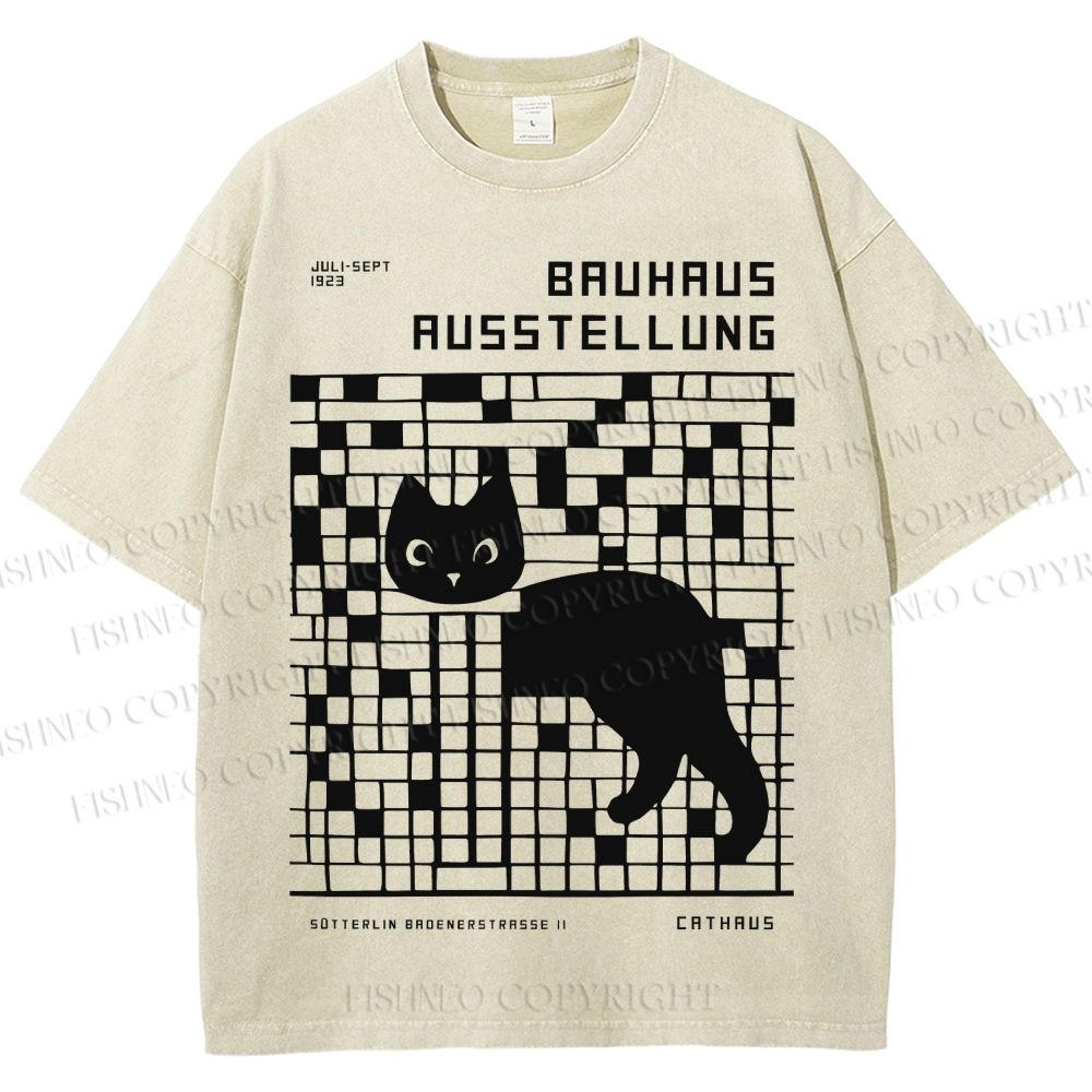 Unisex Bruhaus Ausstellung Cat Printed Washed Tee