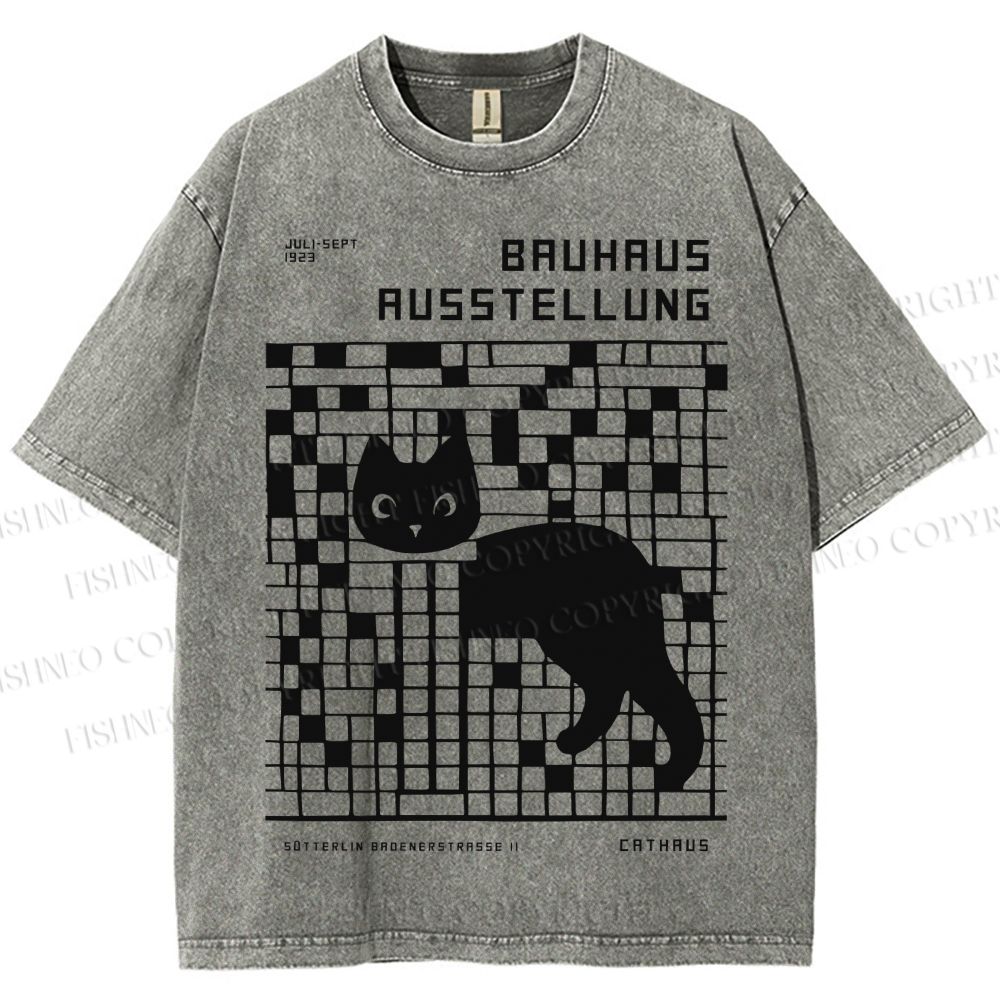 Unisex Bruhaus Ausstellung Cat Printed Washed Tee