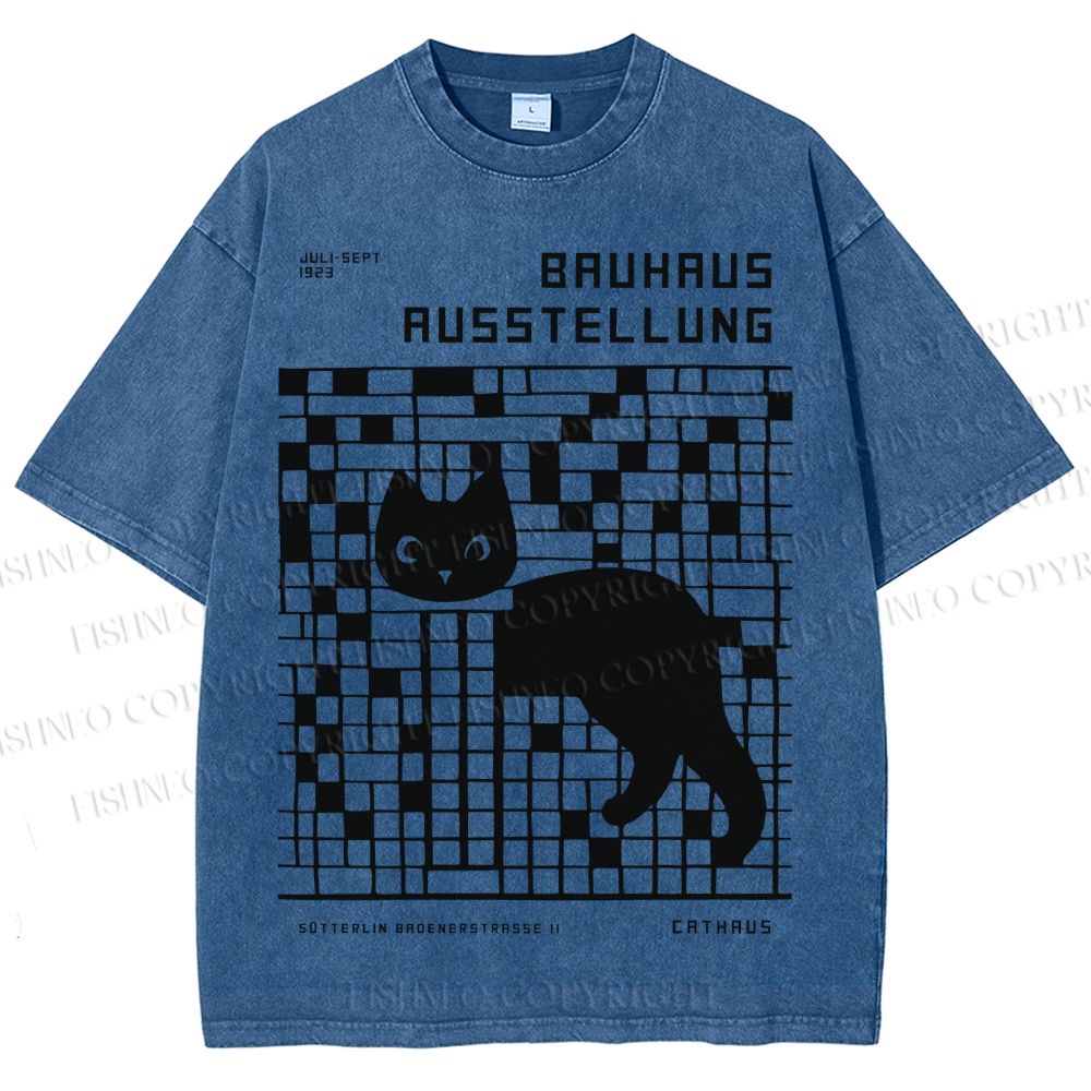 Unisex Bruhaus Ausstellung Cat Printed Washed Tee