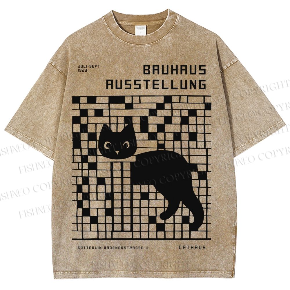 Unisex Bruhaus Ausstellung Cat Printed Washed Tee