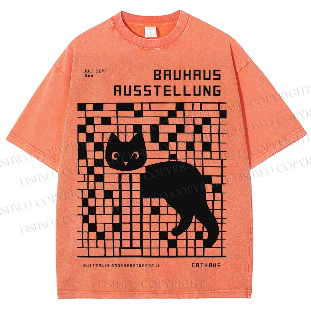 Unisex Bruhaus Ausstellung Cat Printed Washed Tee