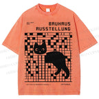 Unisex Bruhaus Ausstellung Cat Printed Washed Tee