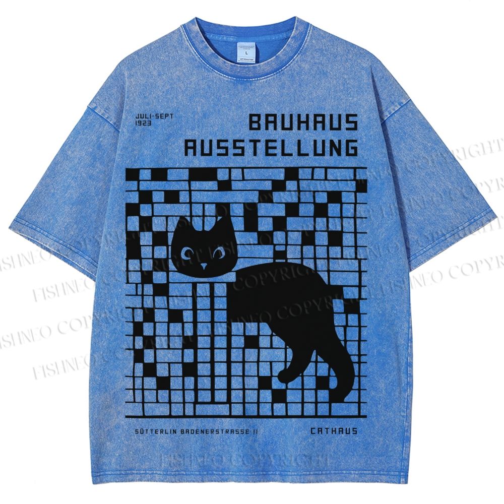 Unisex Bruhaus Ausstellung Cat Printed Washed Tee