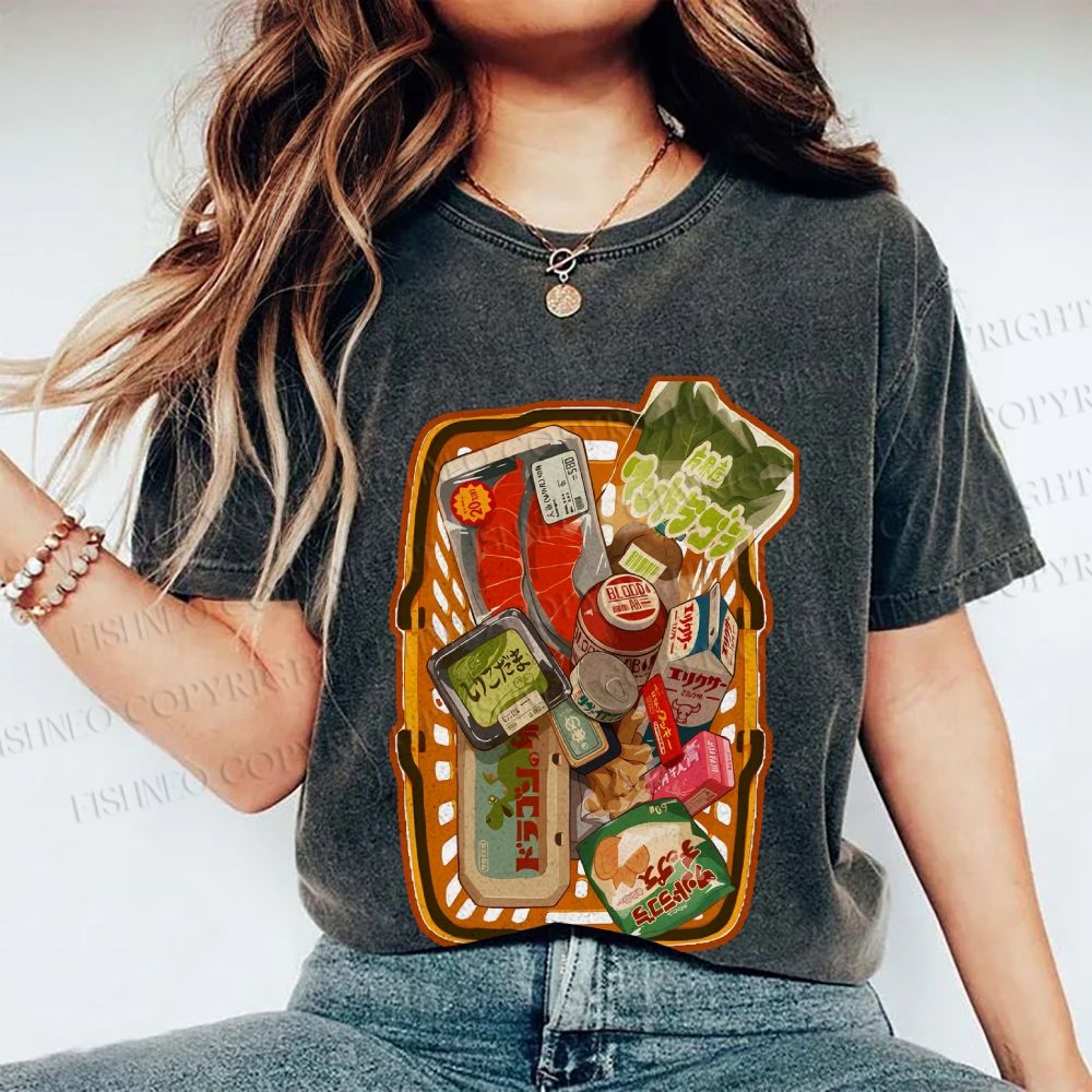 Unisex Japanese Shopping Cart Graffiti Printed Washed Tee