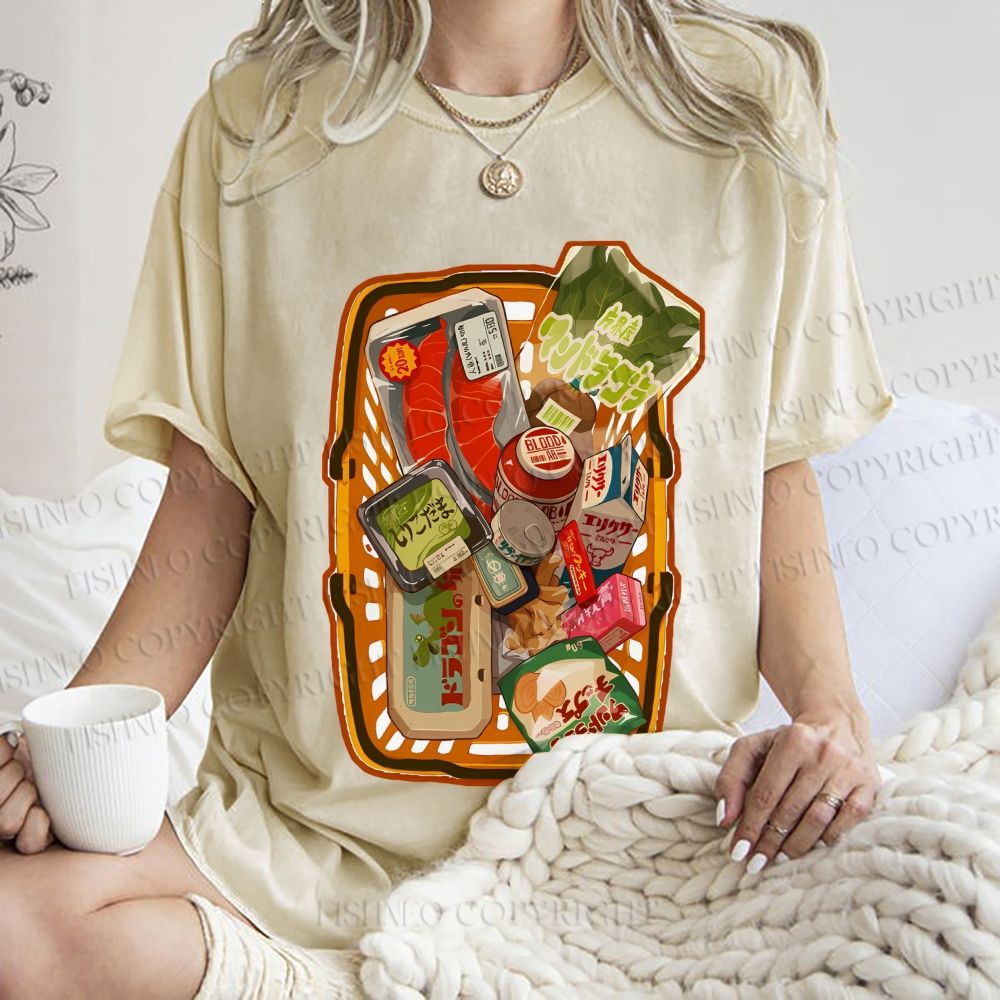 Unisex Japanese Shopping Cart Graffiti Printed Washed Tee