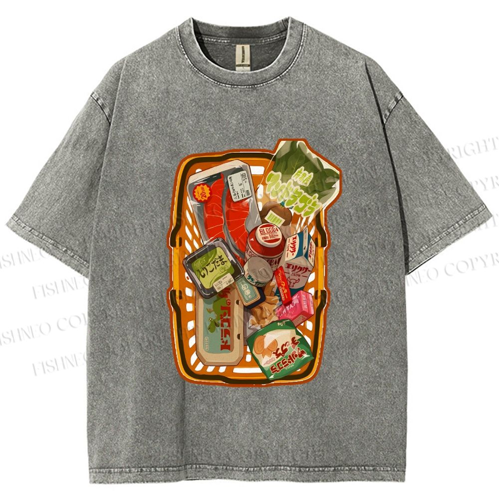 Unisex Japanese Shopping Cart Graffiti Printed Washed Tee