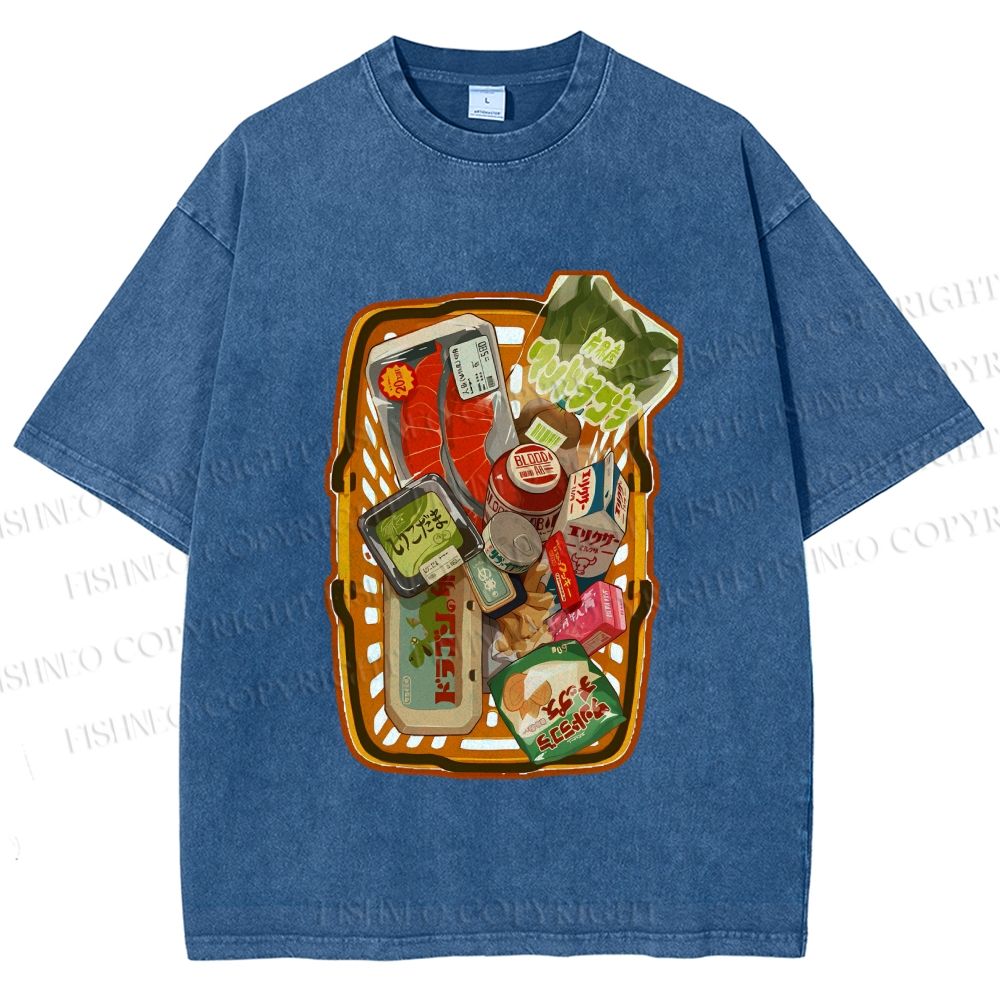 Unisex Japanese Shopping Cart Graffiti Printed Washed Tee