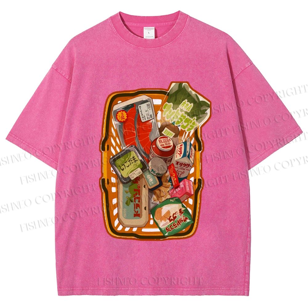 Unisex Japanese Shopping Cart Graffiti Printed Washed Tee