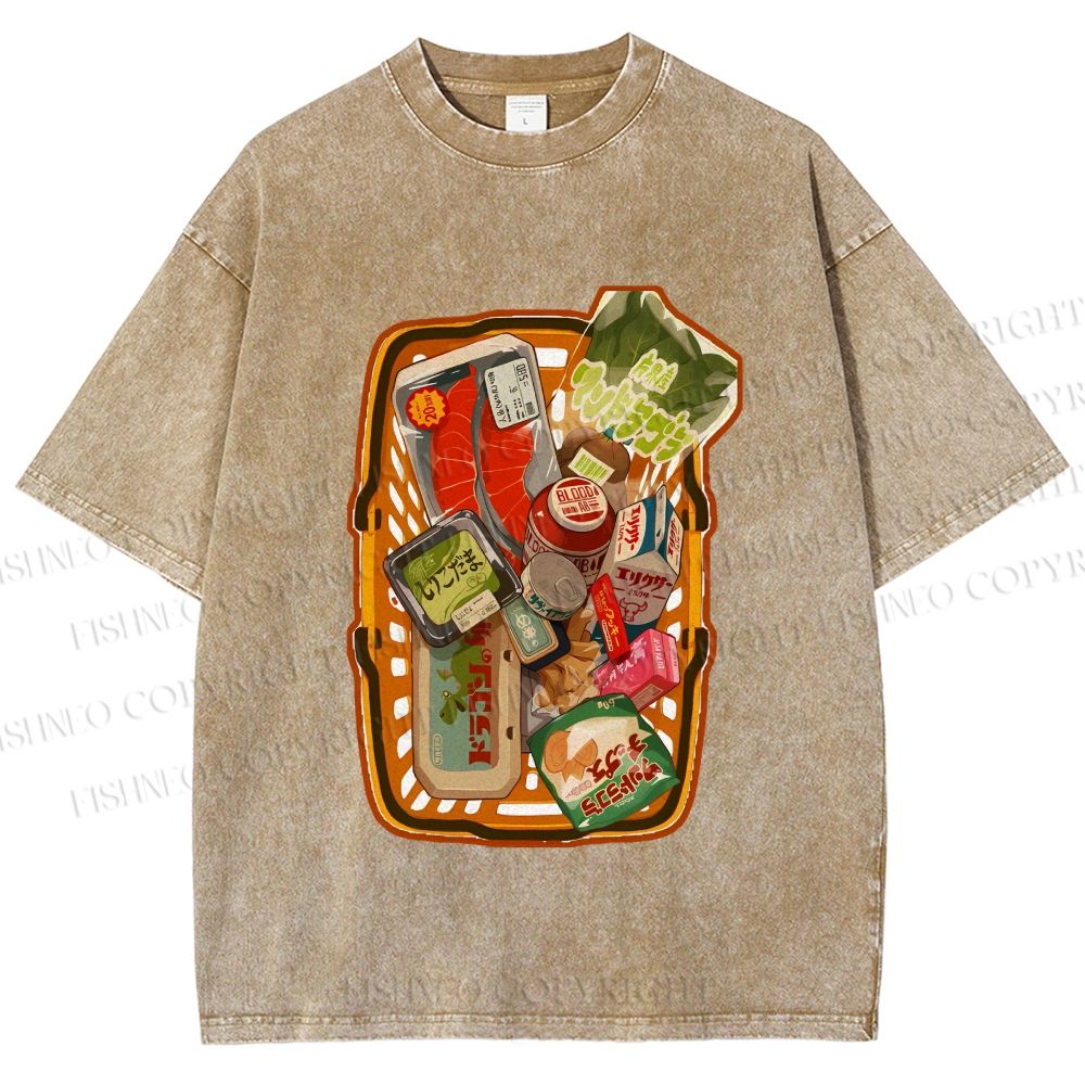 Unisex Japanese Shopping Cart Graffiti Printed Washed Tee