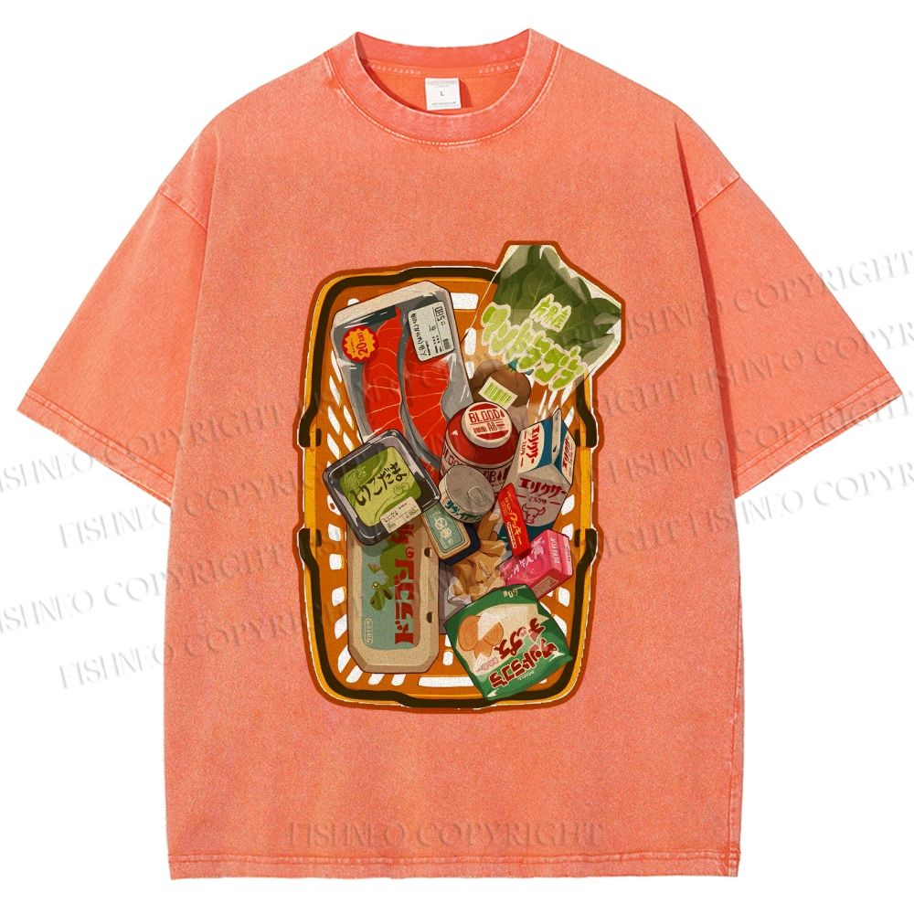 Unisex Japanese Shopping Cart Graffiti Printed Washed Tee