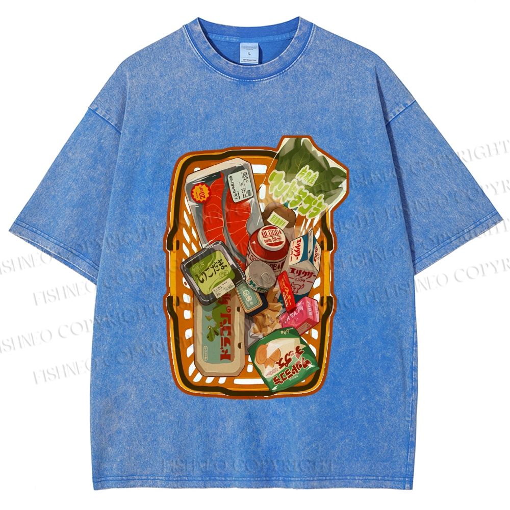 Unisex Japanese Shopping Cart Graffiti Printed Washed Tee