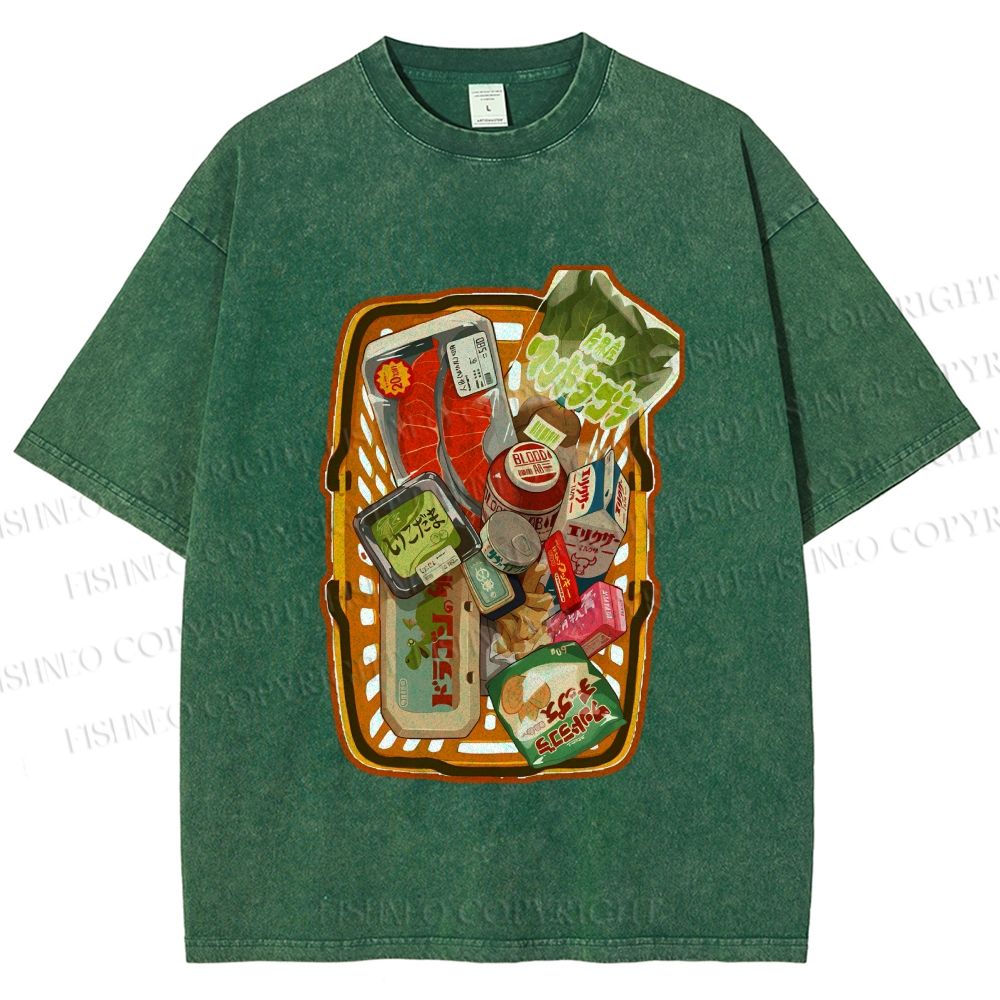 Unisex Japanese Shopping Cart Graffiti Printed Washed Tee
