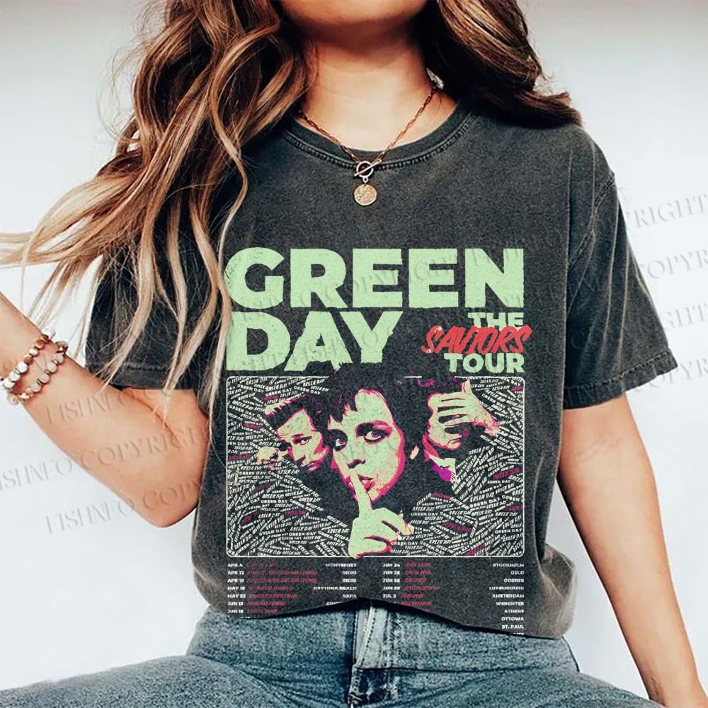 Unisex Vintage Green Day Printed Washed Tee