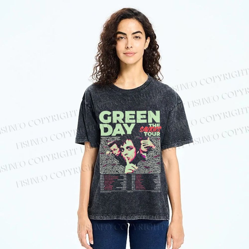 Unisex Vintage Green Day Printed Washed Tee