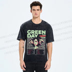 Unisex Vintage Green Day Printed Washed Tee