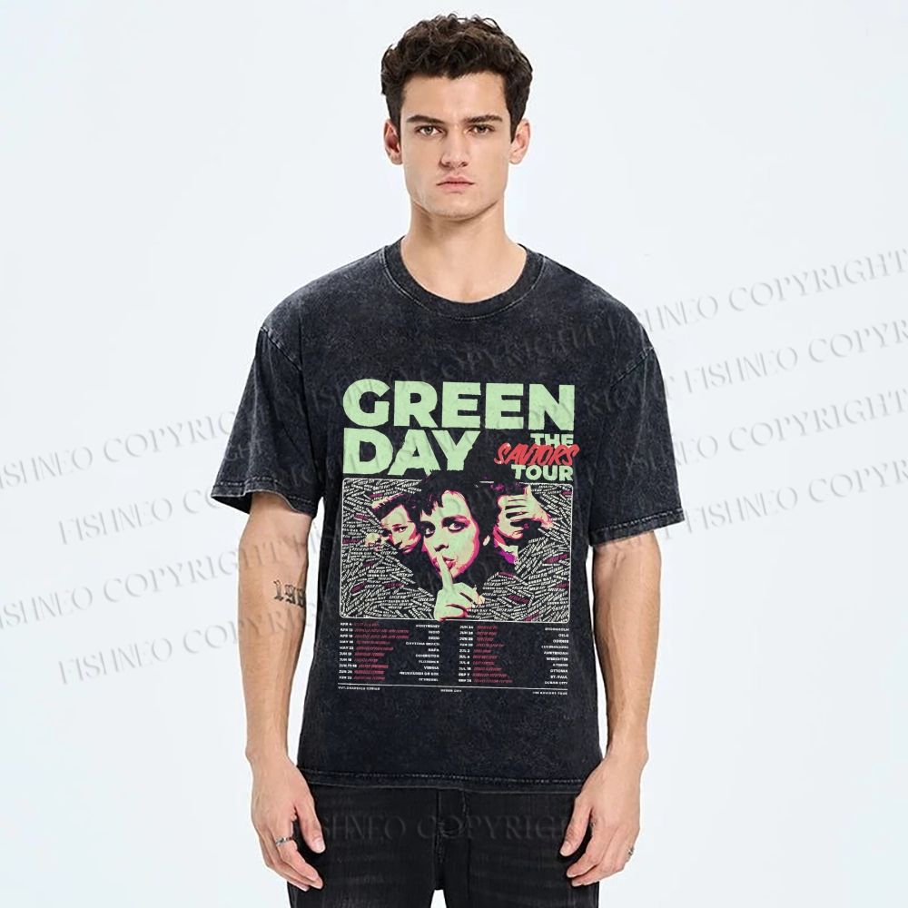 Unisex Vintage Green Day Printed Washed Tee