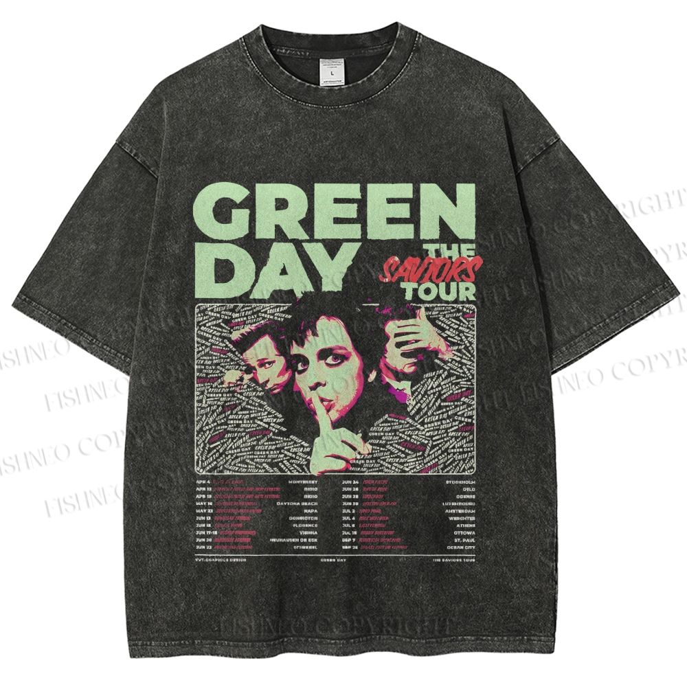 Unisex Vintage Green Day Printed Washed Tee