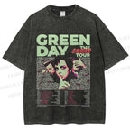 Unisex Vintage Green Day Printed Washed Tee