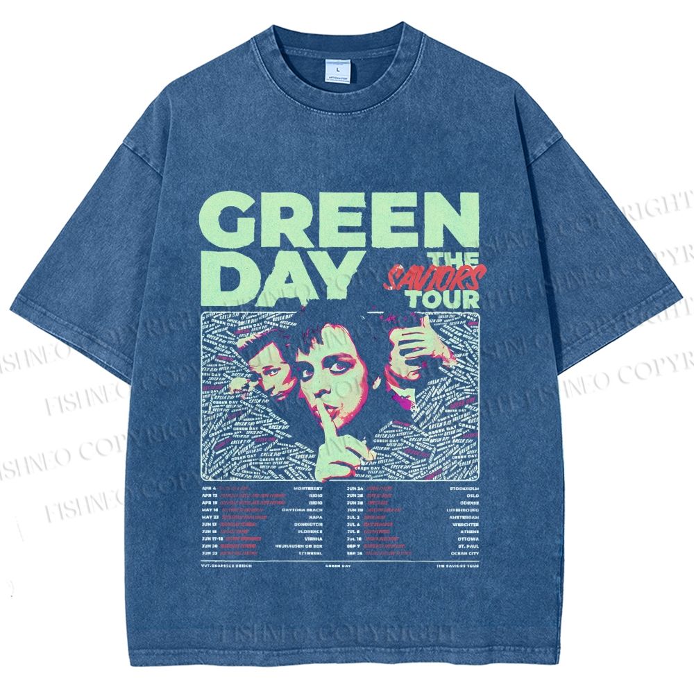 Unisex Vintage Green Day Printed Washed Tee