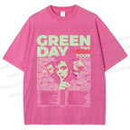 Unisex Vintage Green Day Printed Washed Tee