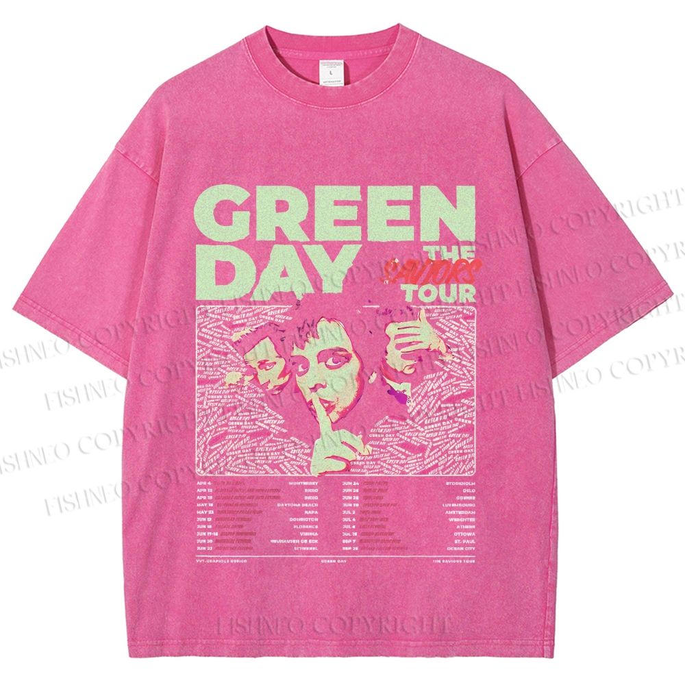 Unisex Vintage Green Day Printed Washed Tee