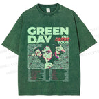 Unisex Vintage Green Day Printed Washed Tee