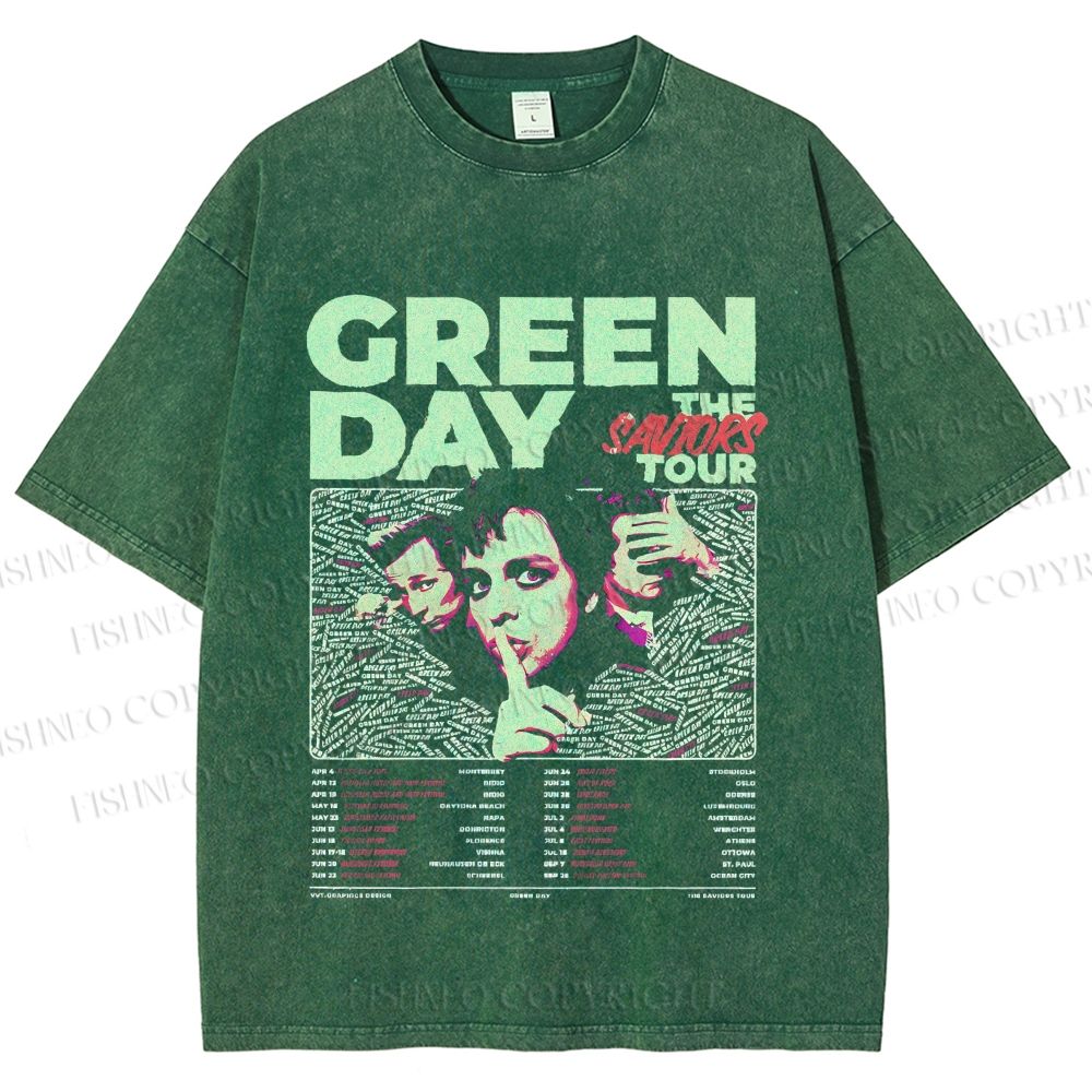 Unisex Vintage Green Day Printed Washed Tee