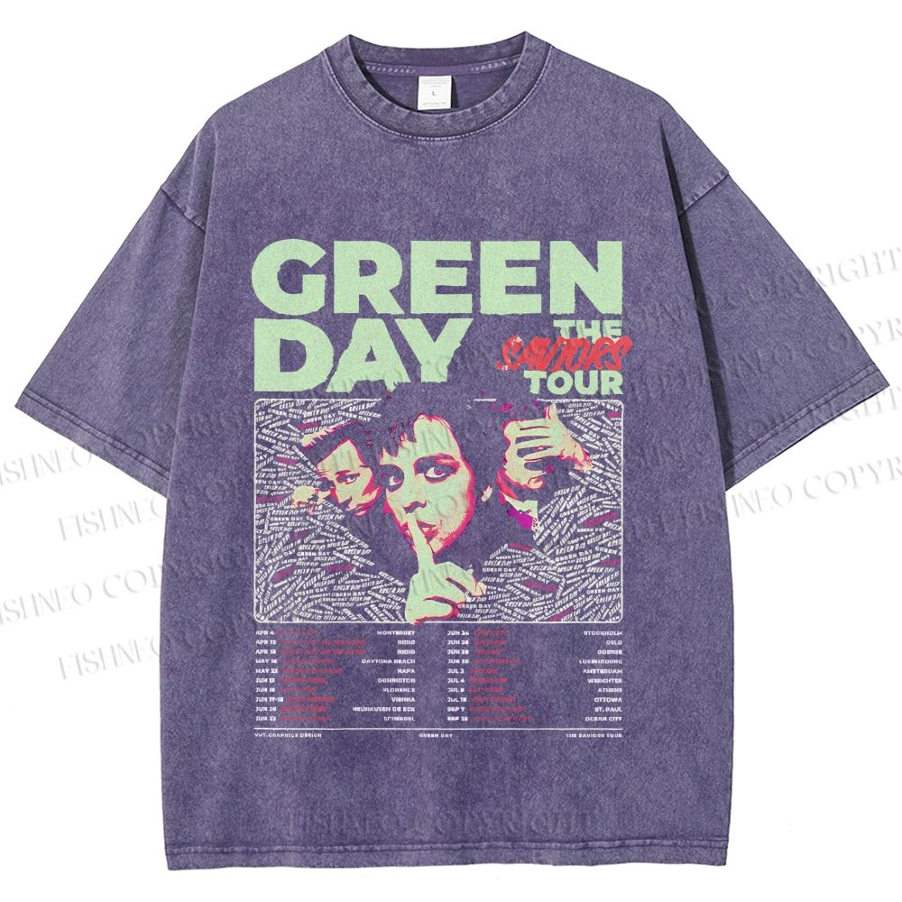Unisex Vintage Green Day Printed Washed Tee