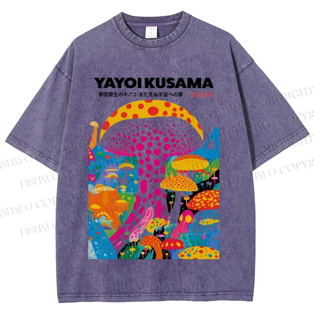 Unisex Japanese Yayoi Kusama Style Mushroom Printed Washed Tee