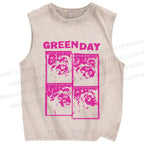 Unisex  Vintage Green Day Printed Washed Tank Top