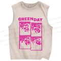 Unisex  Vintage Green Day Printed Washed Tank Top