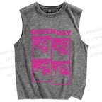 Unisex  Vintage Green Day Printed Washed Tank Top
