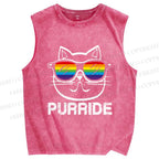 Unisex Pride Cat Sunglasses Printed Washed Tank Top