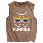 Unisex Pride Cat Sunglasses Printed Washed Tank Top