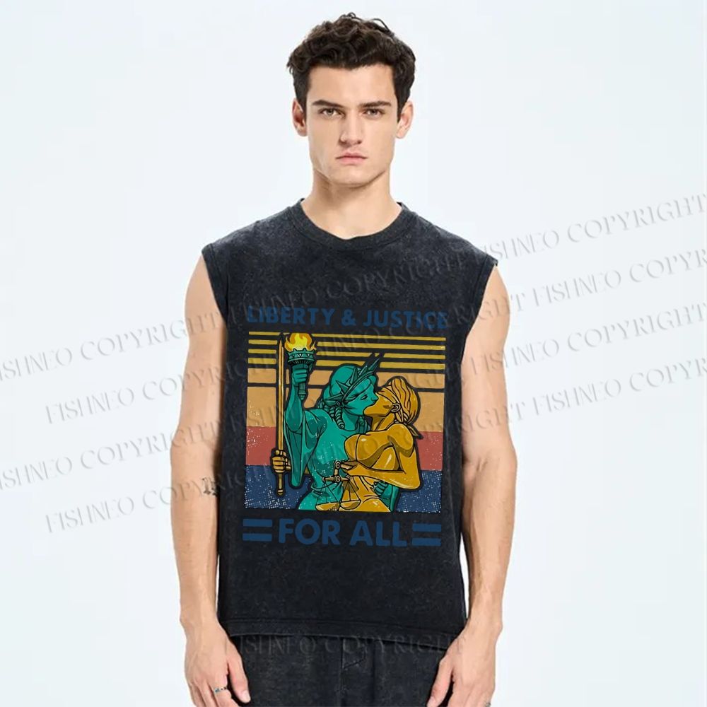 Unisex Pride Liberty Justice For All Printed Washed Tank Top