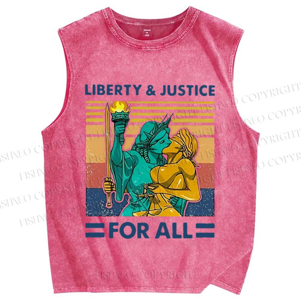 Unisex Pride Liberty Justice For All Printed Washed Tank Top