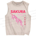 Unisex Japanese Sakura Printed Washed Tank Top