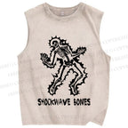 Unisex Vintage Skull Shock Wave Bone Printed Washed Tank Top