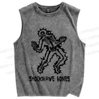 Unisex Vintage Skull Shock Wave Bone Printed Washed Tank Top