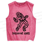 Unisex Vintage Skull Shock Wave Bone Printed Washed Tank Top