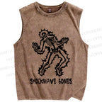 Unisex Vintage Skull Shock Wave Bone Printed Washed Tank Top