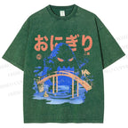 Unisex Onigiri Rice Ball Vintage Printed Washed Tee
