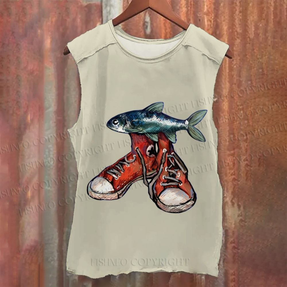 Fish Canvas Shoe Vintage Washed Tank Top