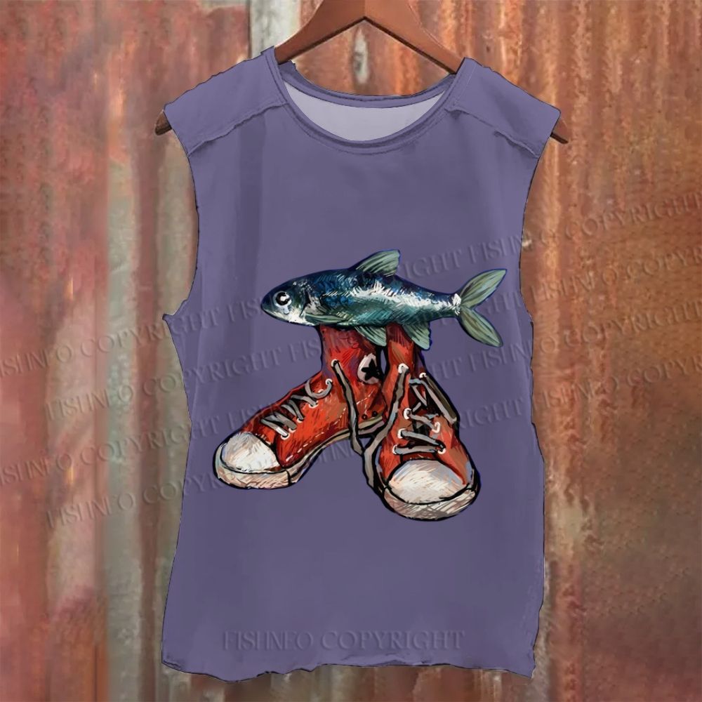 Fish Canvas Shoe Vintage Washed Tank Top