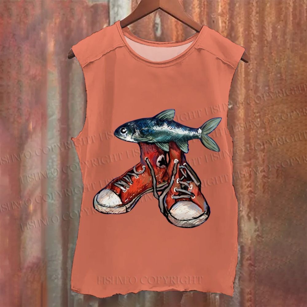Fish Canvas Shoe Vintage Washed Tank Top