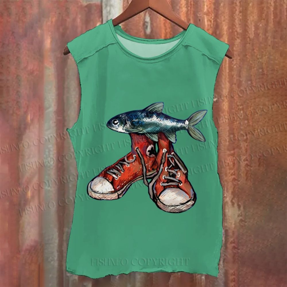 Fish Canvas Shoe Vintage Washed Tank Top