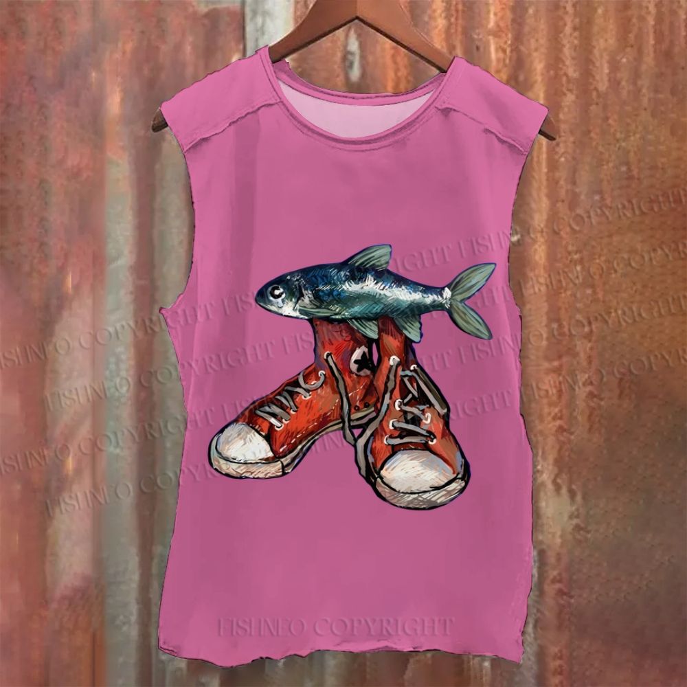 Fish Canvas Shoe Vintage Washed Tank Top
