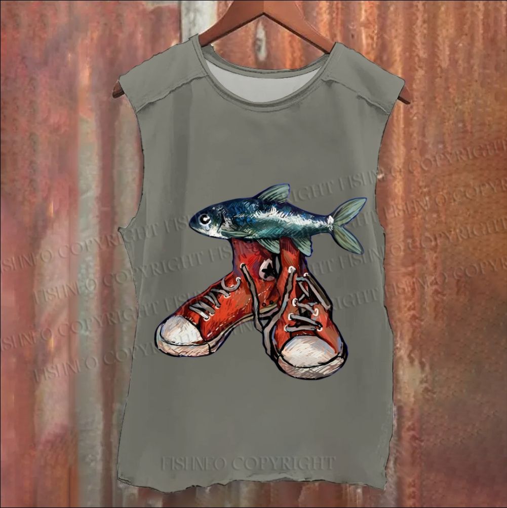 Fish Canvas Shoe Vintage Washed Tank Top
