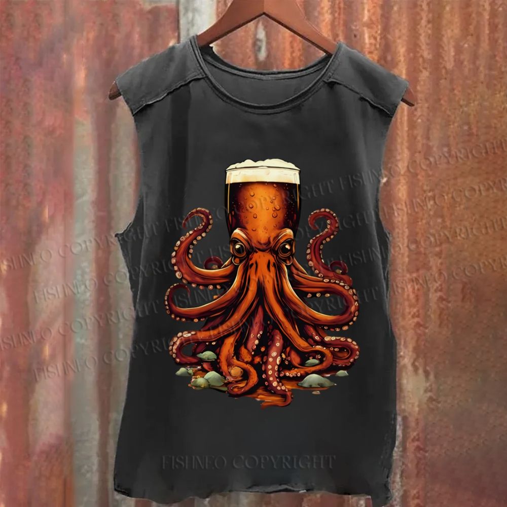 Beer Octopus Vintage Washed Tank Top