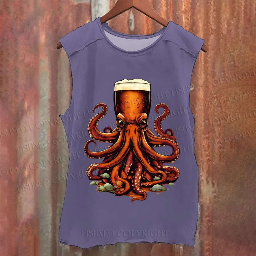 Beer Octopus Vintage Washed Tank Top